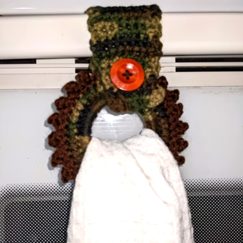Camouflage Hand Towel Holder NEW OOAK HANDCRAFTED Crochet